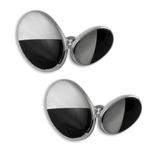 Sterling silver mother of pearl & onyx double-sided cufflinks