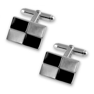 Sterling silver mother of pearl & onyx cufflinks