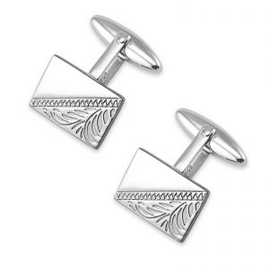 Sterling silver hand engraved rectangular cufflinks