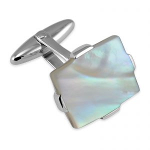 Sterling silver large mother of pearl rectangular cufflinks